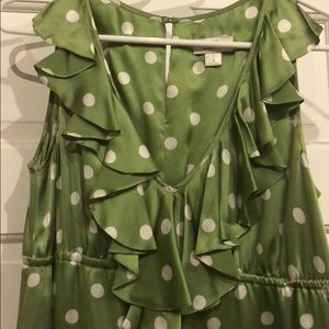 LOFT silk green polka dot dress